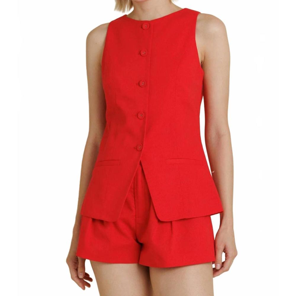NEW AUREUM faye linen-blend shorts in red